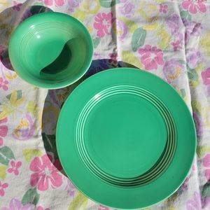 Vintage Homer Laughlin Harlequin ~ Green Plate and Bowl ~ Pretty!